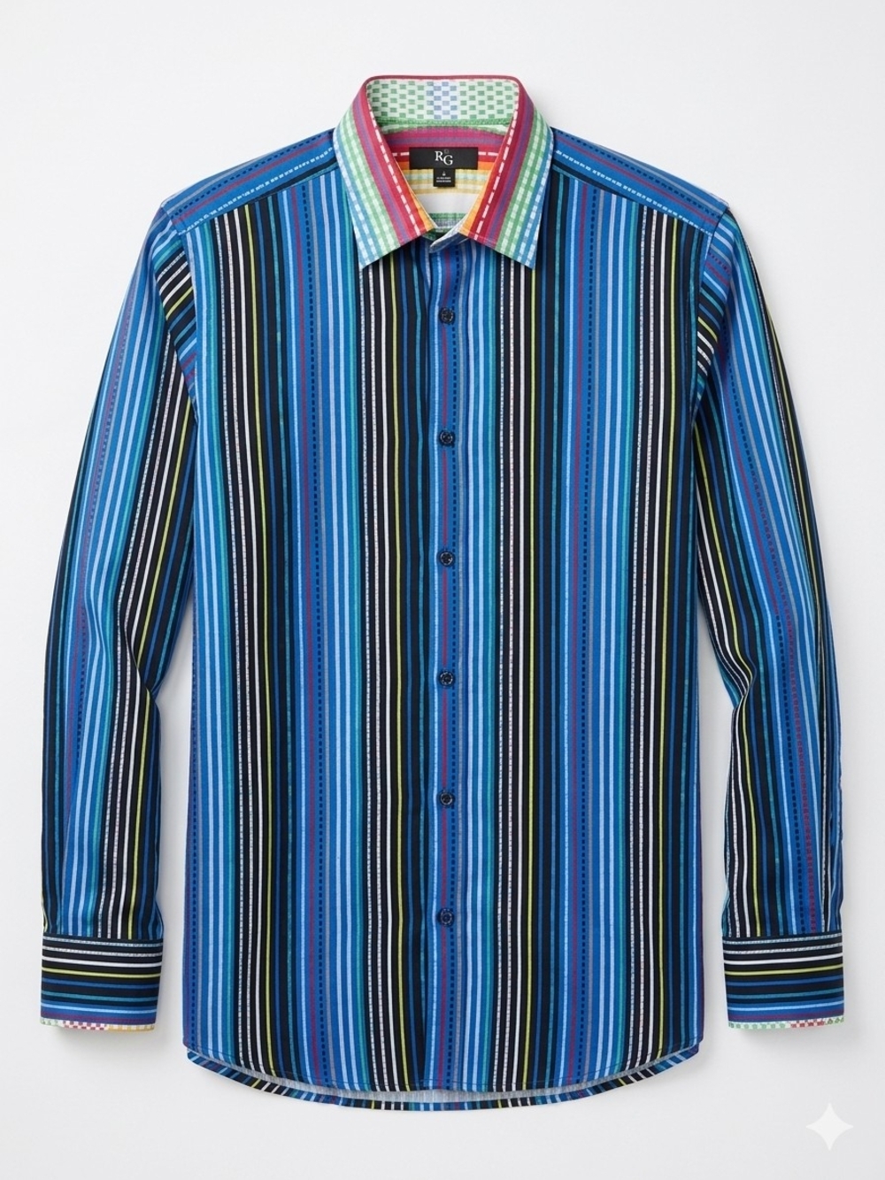 RG Men’s Blue Multi-Stripe Long Sleeve Button-Down Shirt